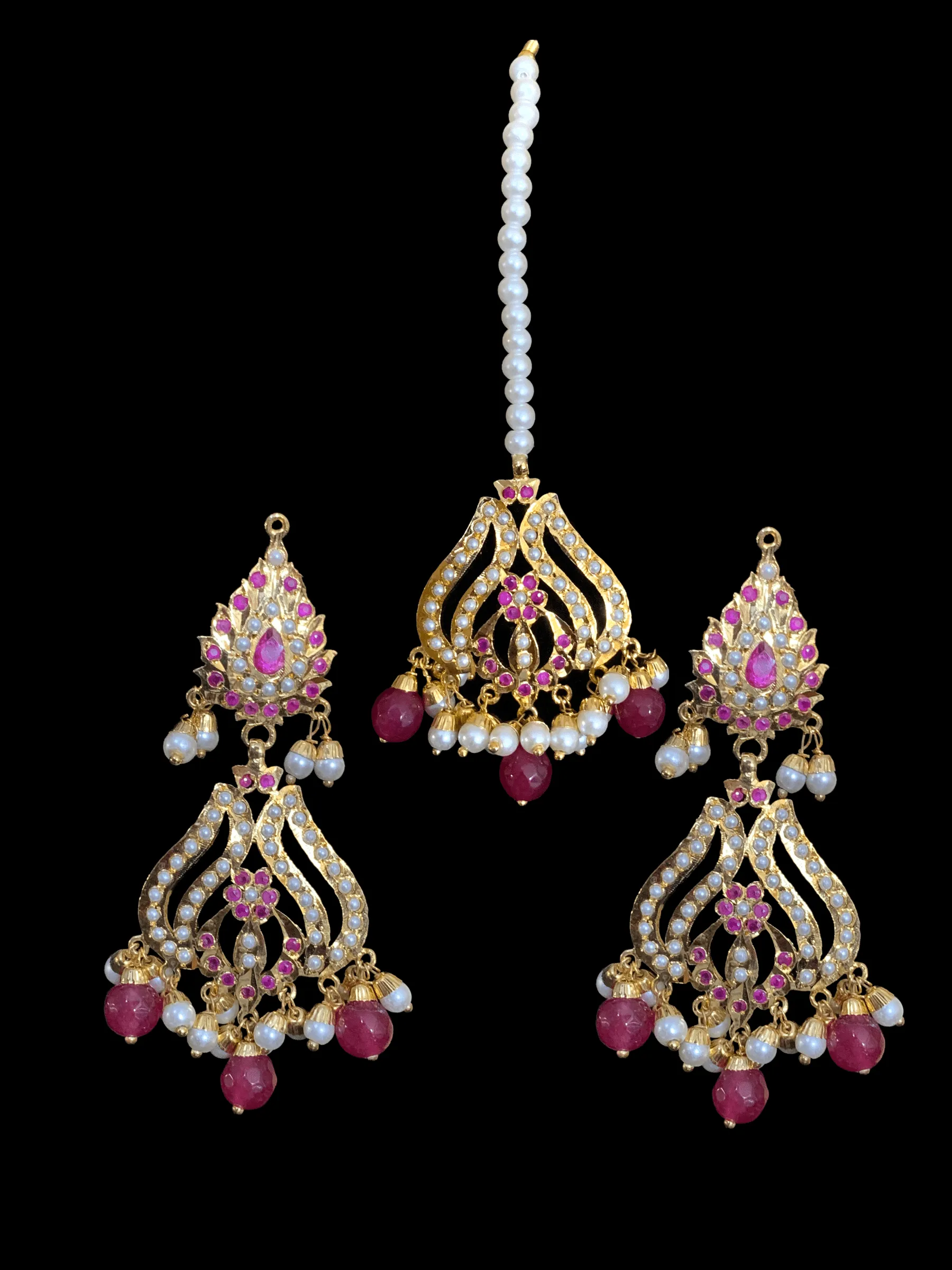 LN125 Sakshi Ruby pearl Jadau Rani haar with earrings tika ( READY TO SHIP )