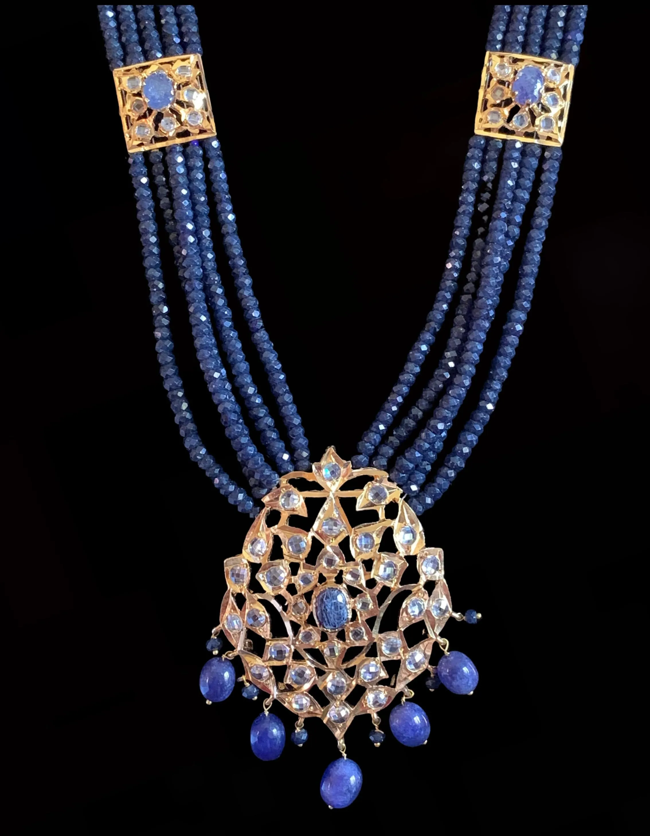 LN40 Hyderabadi Rani haar in sapphire beads and stones ( SHIPS IN 4 WEEKS  )