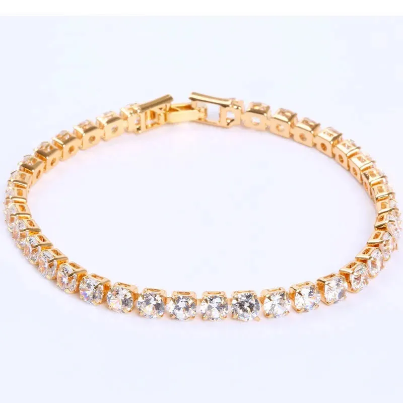 Luxury 4mm Cubic Zirconia Tennis Bracelets Iced Out Chain Crystal Wedding Bracelet For Women Men Gold Silver Color Bracelet