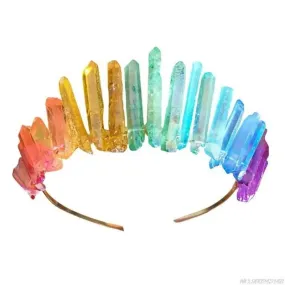 Luxury Crystal Quartz Tiara Bridal Racewear Crown Headdress Headband - Rainbow