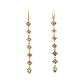 Malinda Peach Sapphire x Aquamarine Drop Earrings