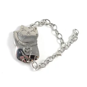 Maneki Neko Lucky Cat Stainless Steel Spoon Bracelet