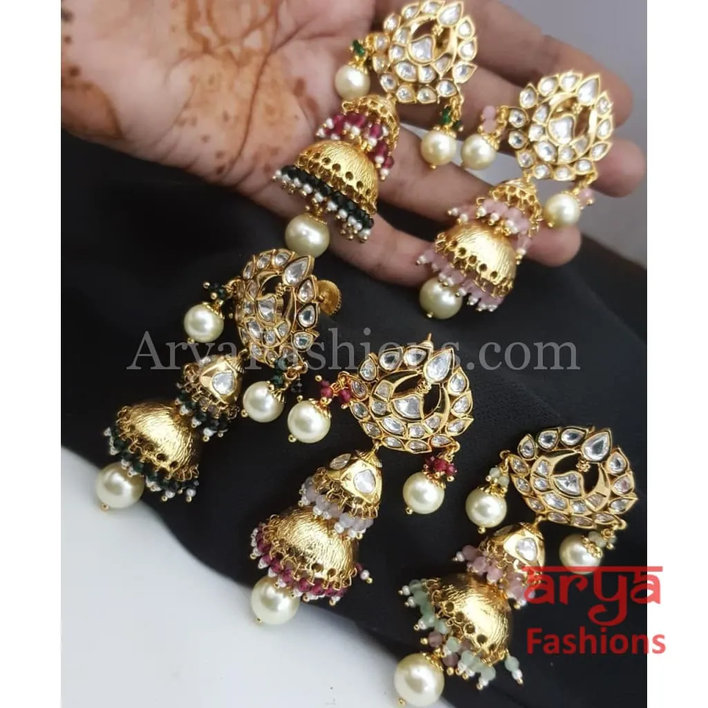 Meenakari Golden Jhumka Earrings with Colorful beads