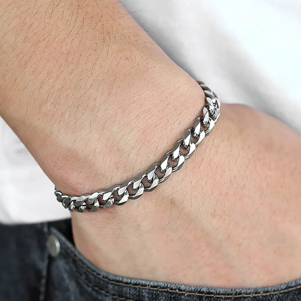 Men's Bracelet Stainless Steel Curb Cuban Link Chain Black Gold Silver