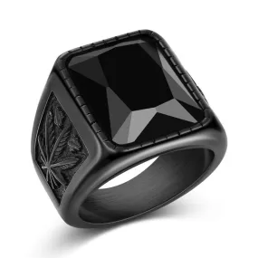 Men's Vintage Stainless Steel Stone Ring