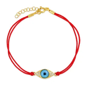 Minimalist Charm Bracelet with Turkish Blue Evil Eye and Red String 14K Gold Plated