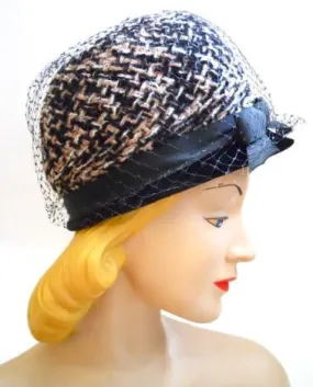 Mod Tweed Black and Grey Bubble Hat circa 1960s