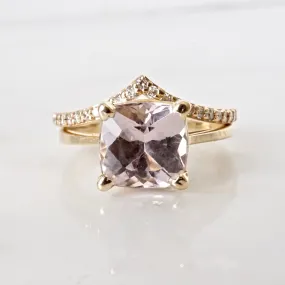 Morganite Cushion Engagement Ring - Cushion Cut Morganite Ring - Gold Morganite Ring