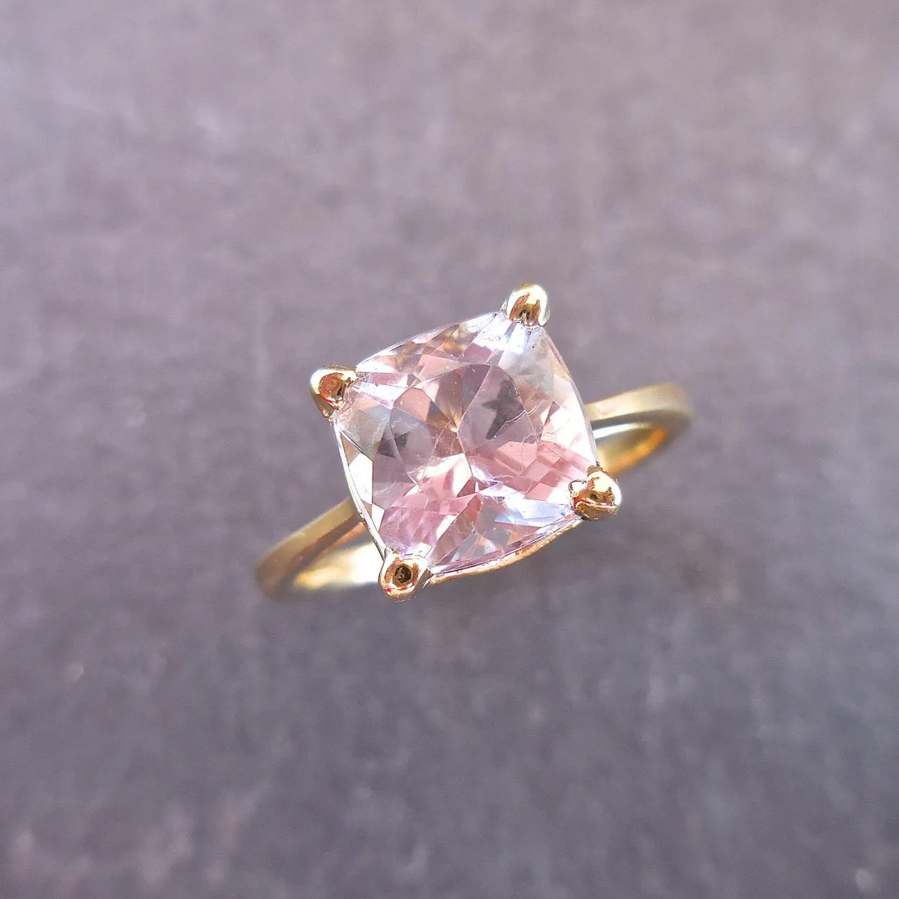 Morganite Cushion Engagement Ring - Cushion Cut Morganite Ring - Gold Morganite Ring