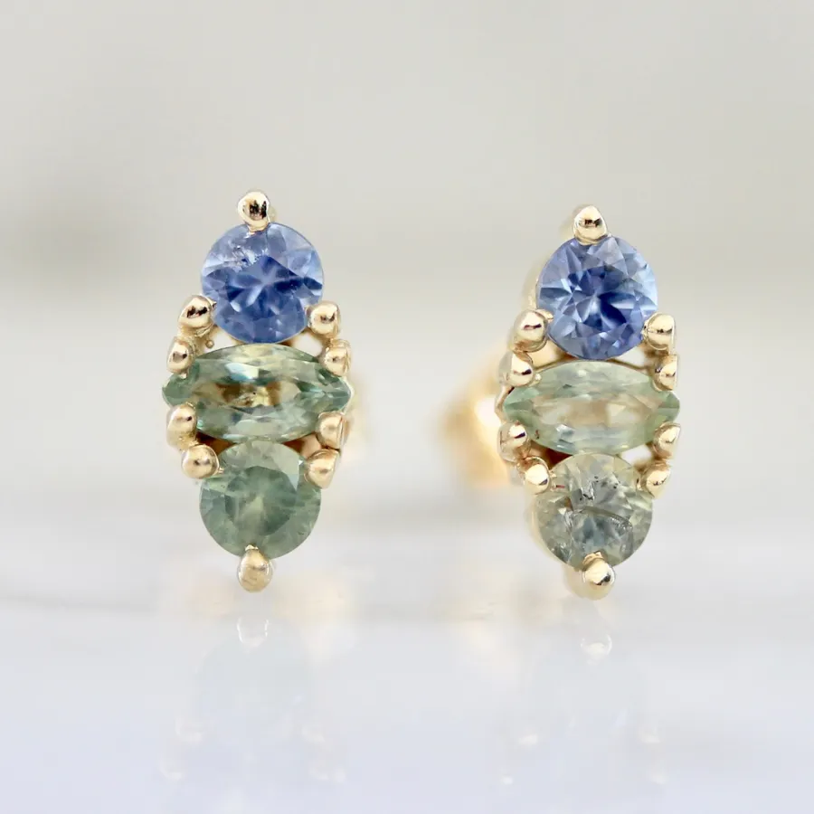 Mosaic Blue-Green Sapphire Earrings