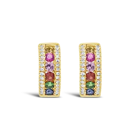 Multi-color Sapphire & Diamond Huggie Earrings