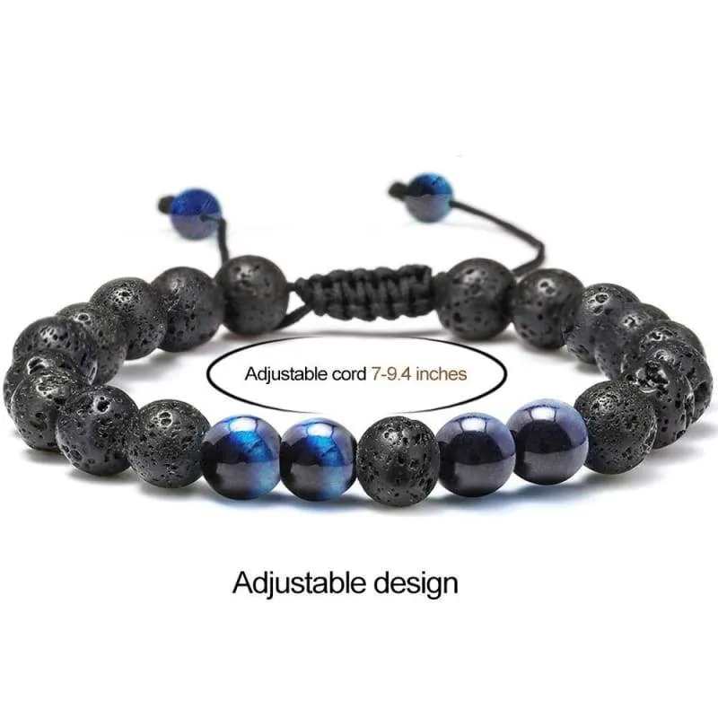 Natural Bead Bracelet  8mm Gem Semi Precious Stone Round Bead Black Lava Rock and Blue Tiger's Eye Beads Bracelet  Men Women Stress Relief Yoga Beads  Bracelet Energy Stone Bracelet