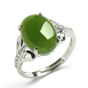 Natural Jade Ring Nephrite Silver Adjustable Ring WR16