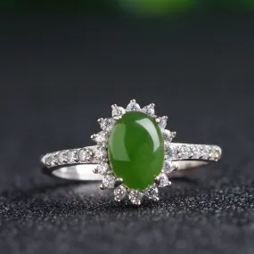 Natural Jade Ring Nephrite Silver Zircon Adjustable Ring ZNRG141