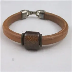 Natural Real Leather Cord Bracelet with Brown Focus Unisex Style