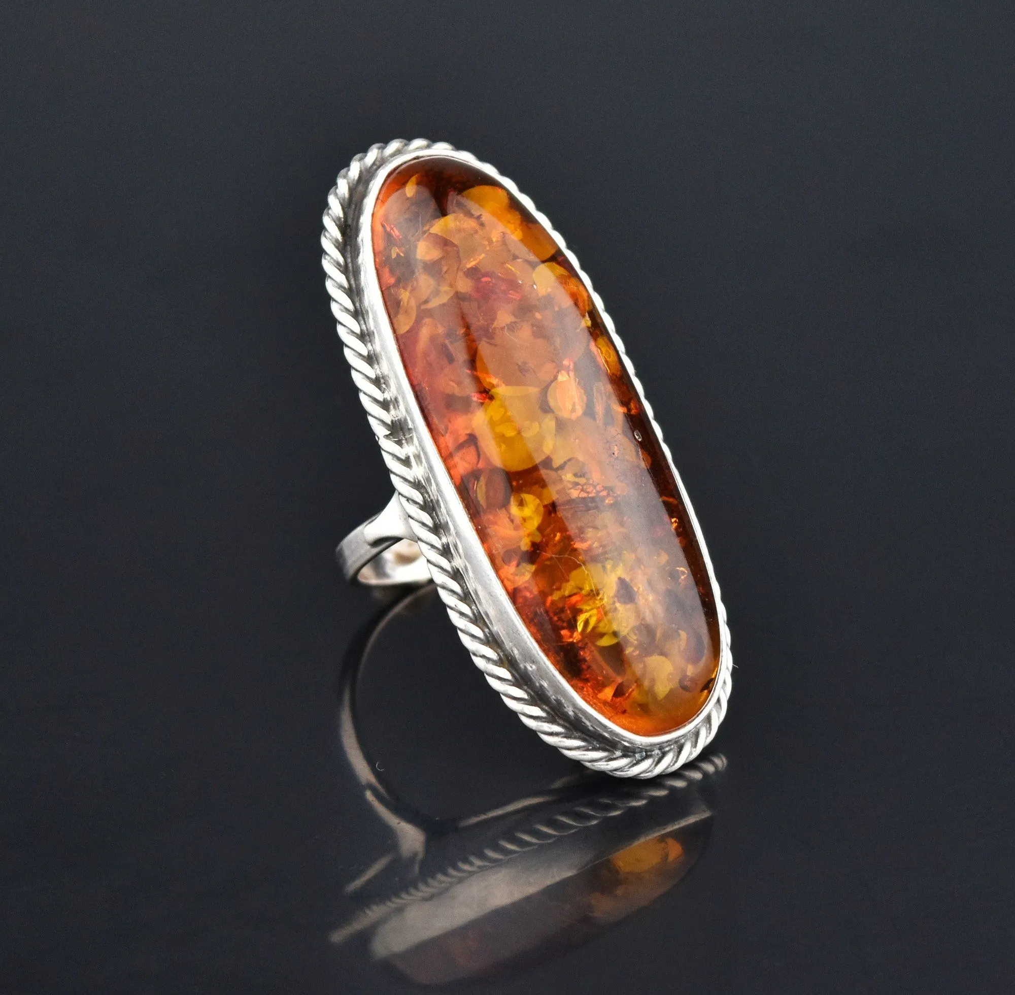 Natural Russian Baltic Amber Huge Statement Ring, Sz 8.25