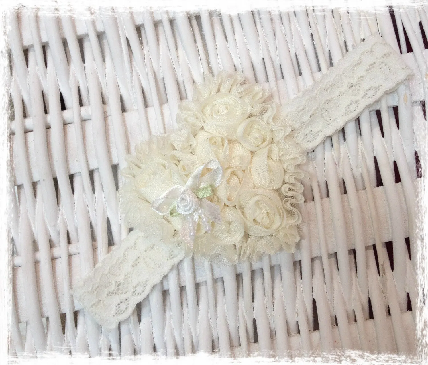 NEWBORN, BABY & GIRL PINK OR IVORY HEART LACE HEADBAND. BRGN02