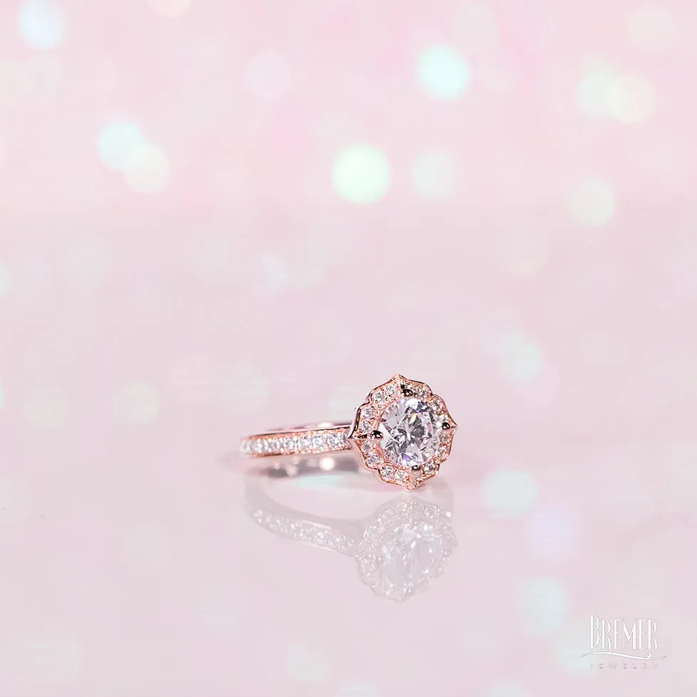 Noam Carver Floral Halo Engagement Ring Setting in Rose Gold