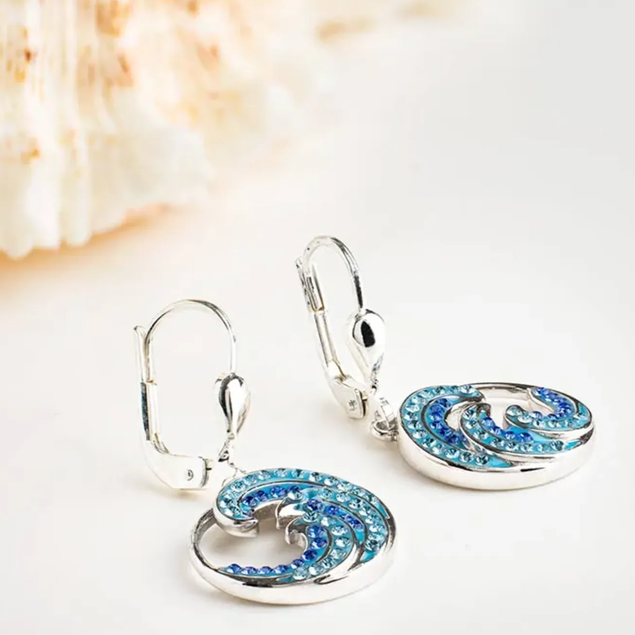 Ocean SS Sapphire/Aqua Crystal Wave Drop Earrings