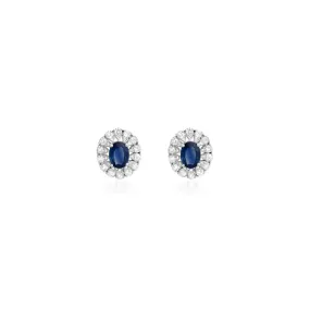 Oval Flower Blue Sapphire Studs