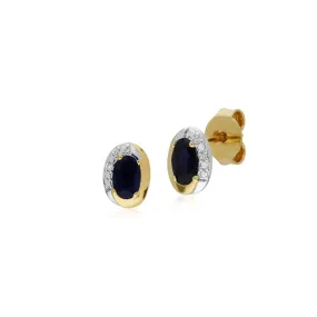 Ovale Saphir & Diamant Ohrstecker in 9ct Gelb Gold