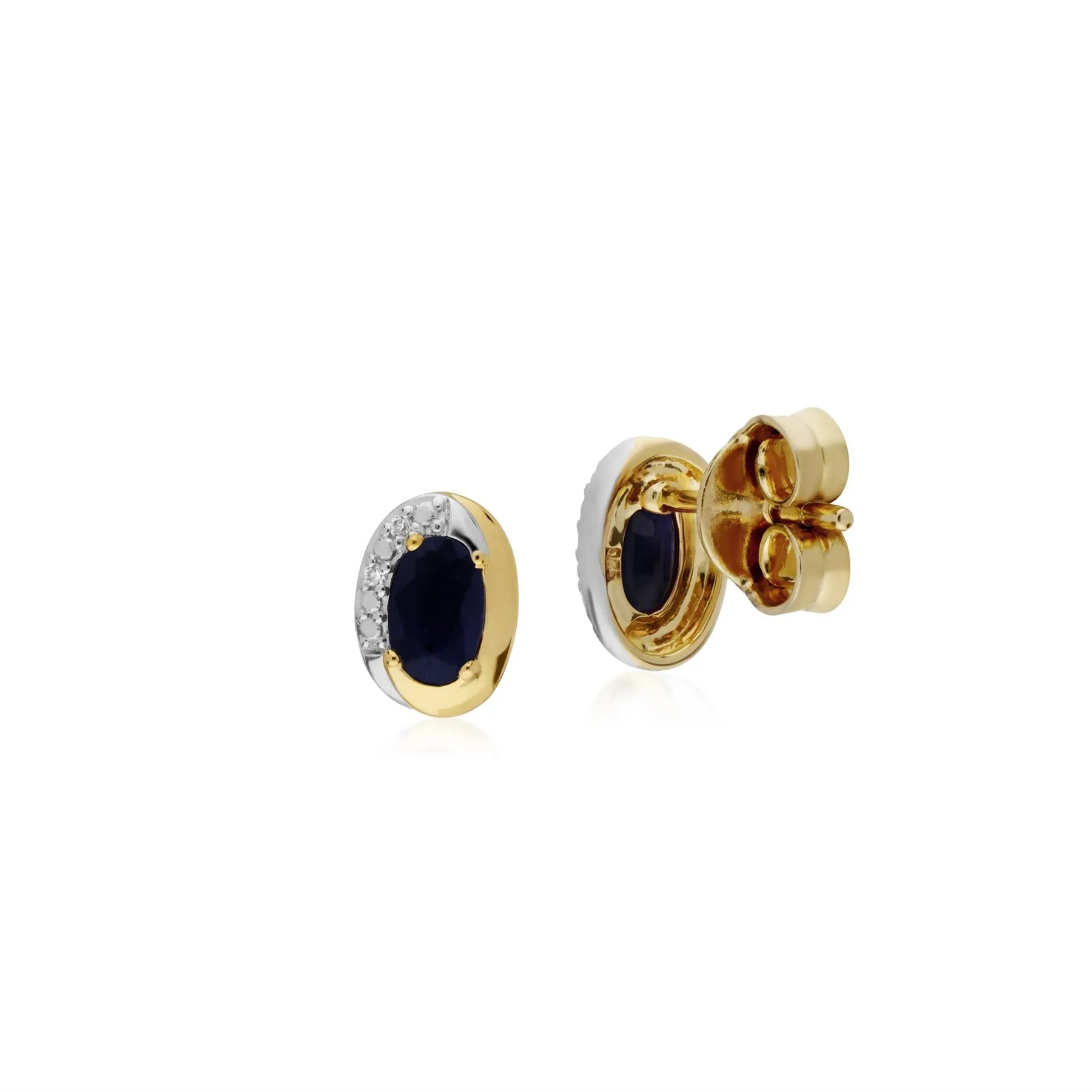 Ovale Saphir & Diamant Ohrstecker in 9ct Gelb Gold