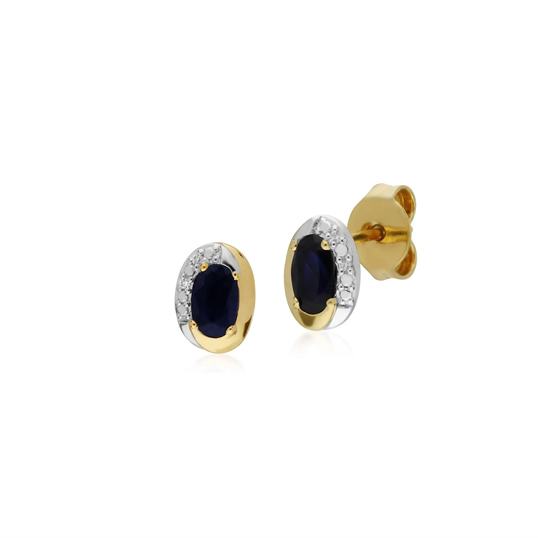 Ovale Saphir & Diamant Ohrstecker in 9ct Gelb Gold