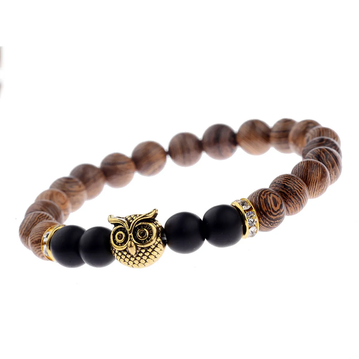 Owl frosted stone lifeline wood grain bracelet jewelry Gift Lucky Alloy Stone