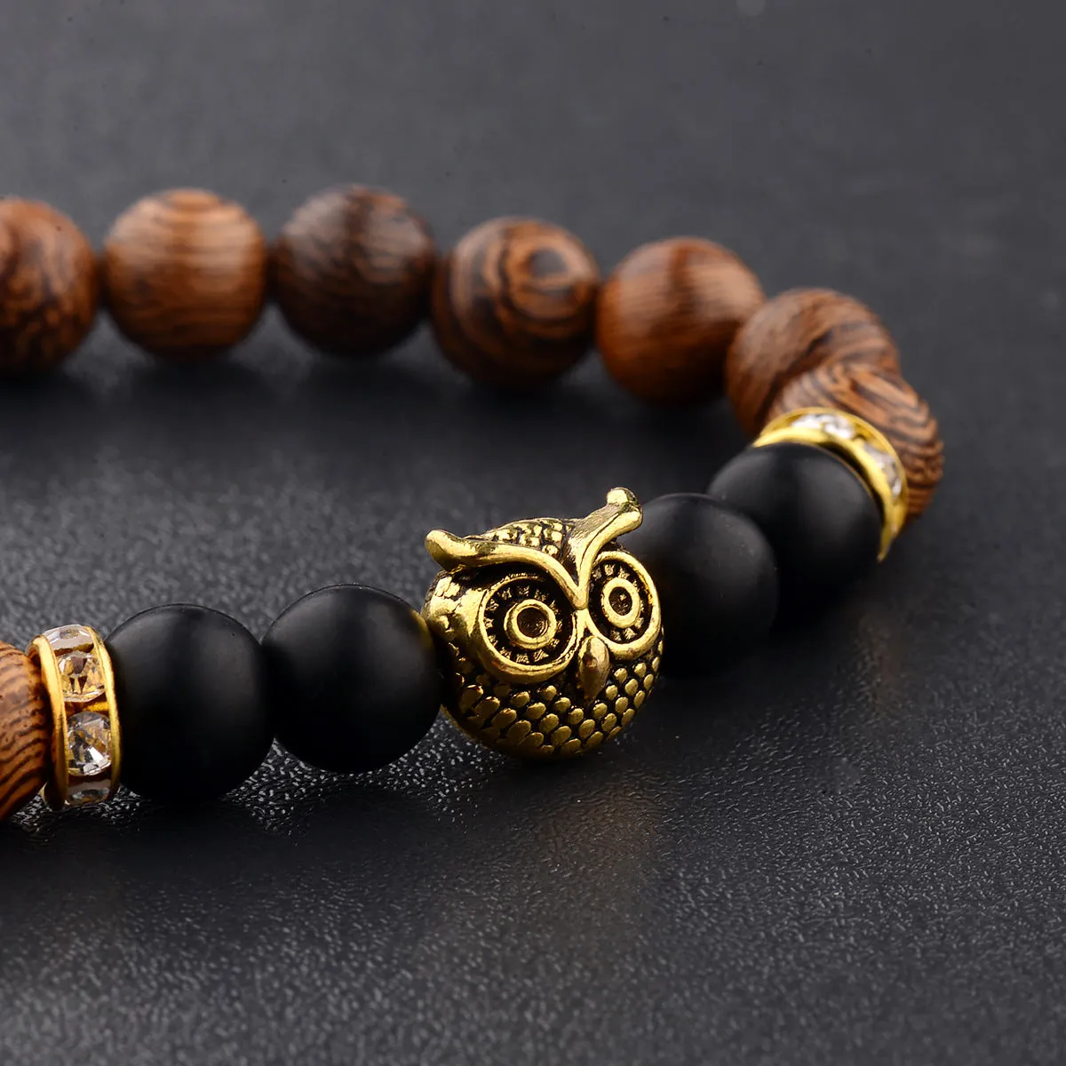 Owl frosted stone lifeline wood grain bracelet jewelry Gift Lucky Alloy Stone