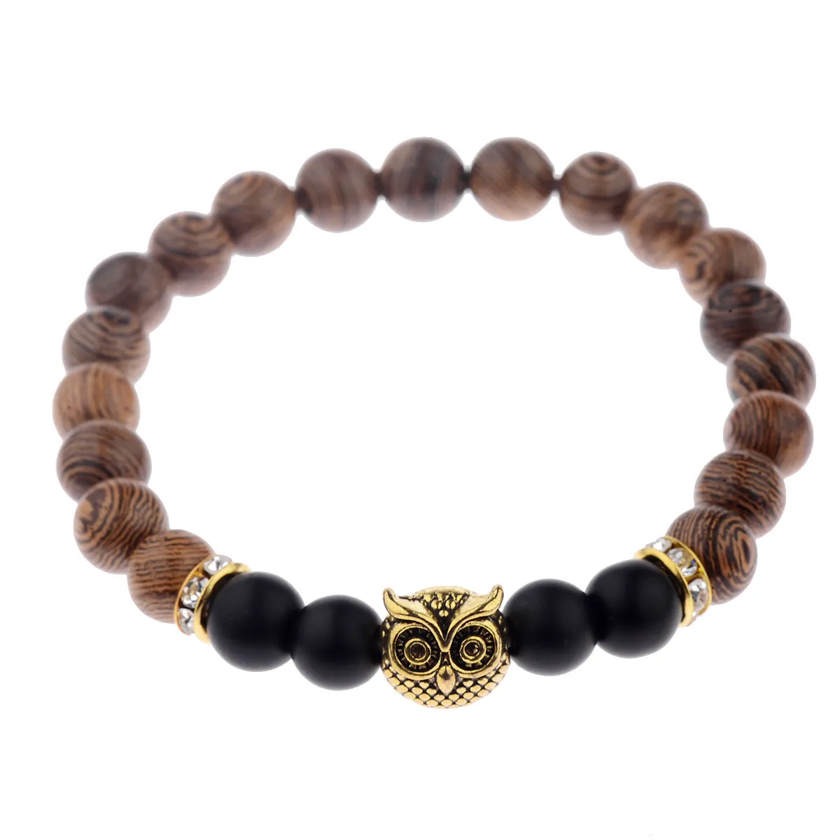 Owl frosted stone lifeline wood grain bracelet jewelry Gift Lucky Alloy Stone