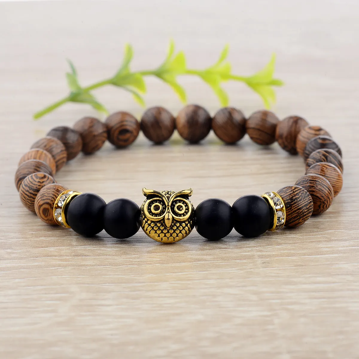 Owl frosted stone lifeline wood grain bracelet jewelry Gift Lucky Alloy Stone