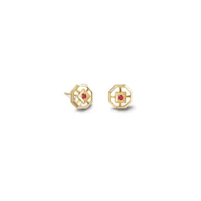 Parquet Stud Earrings Yellow Gold - Ruby