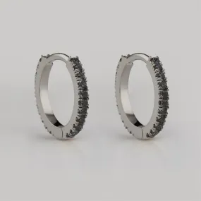 Pavé Hoop Earrings Small in Platinum with Black Sapphires