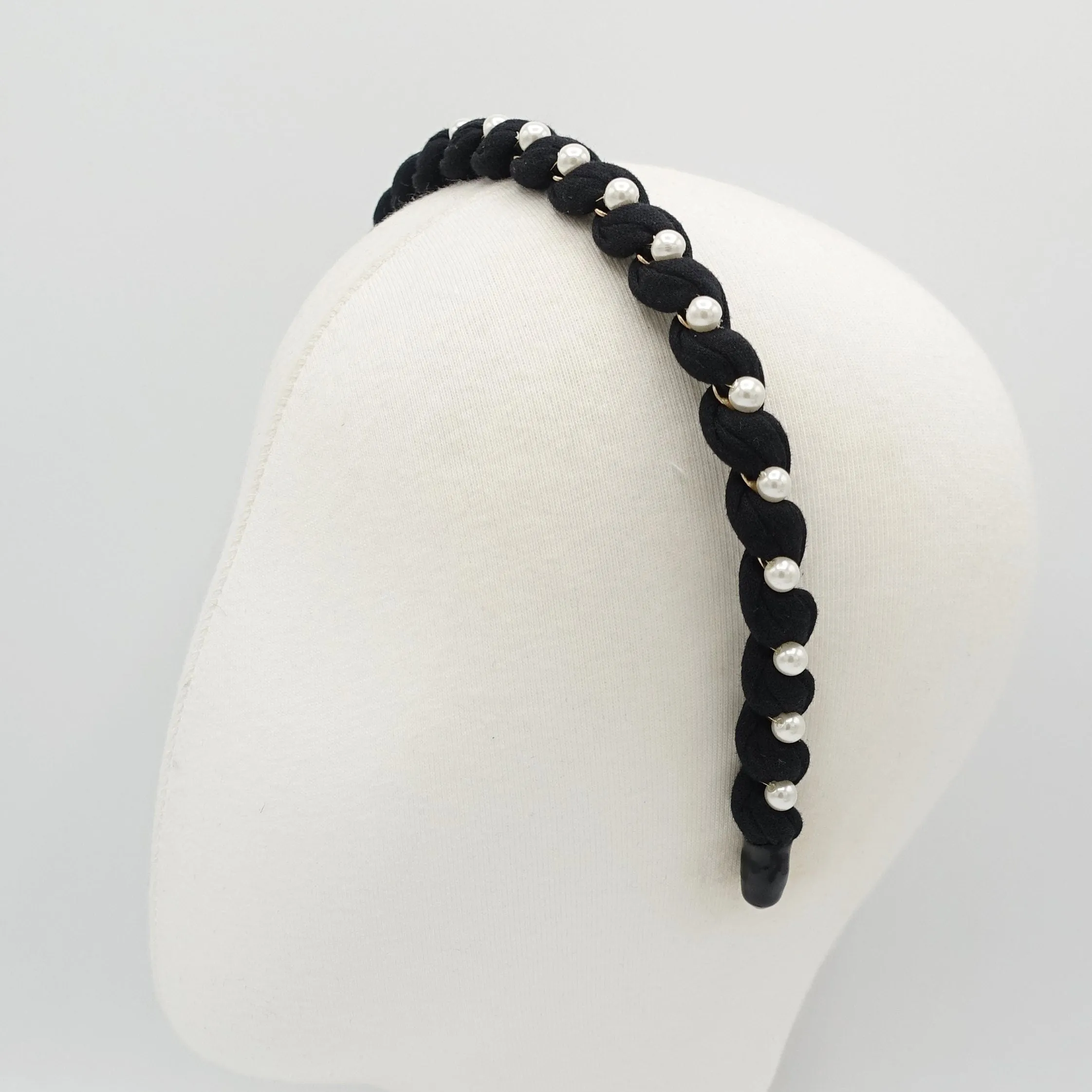 pearl embellished cotton spiral wrap headband thin hairband women hair accessory