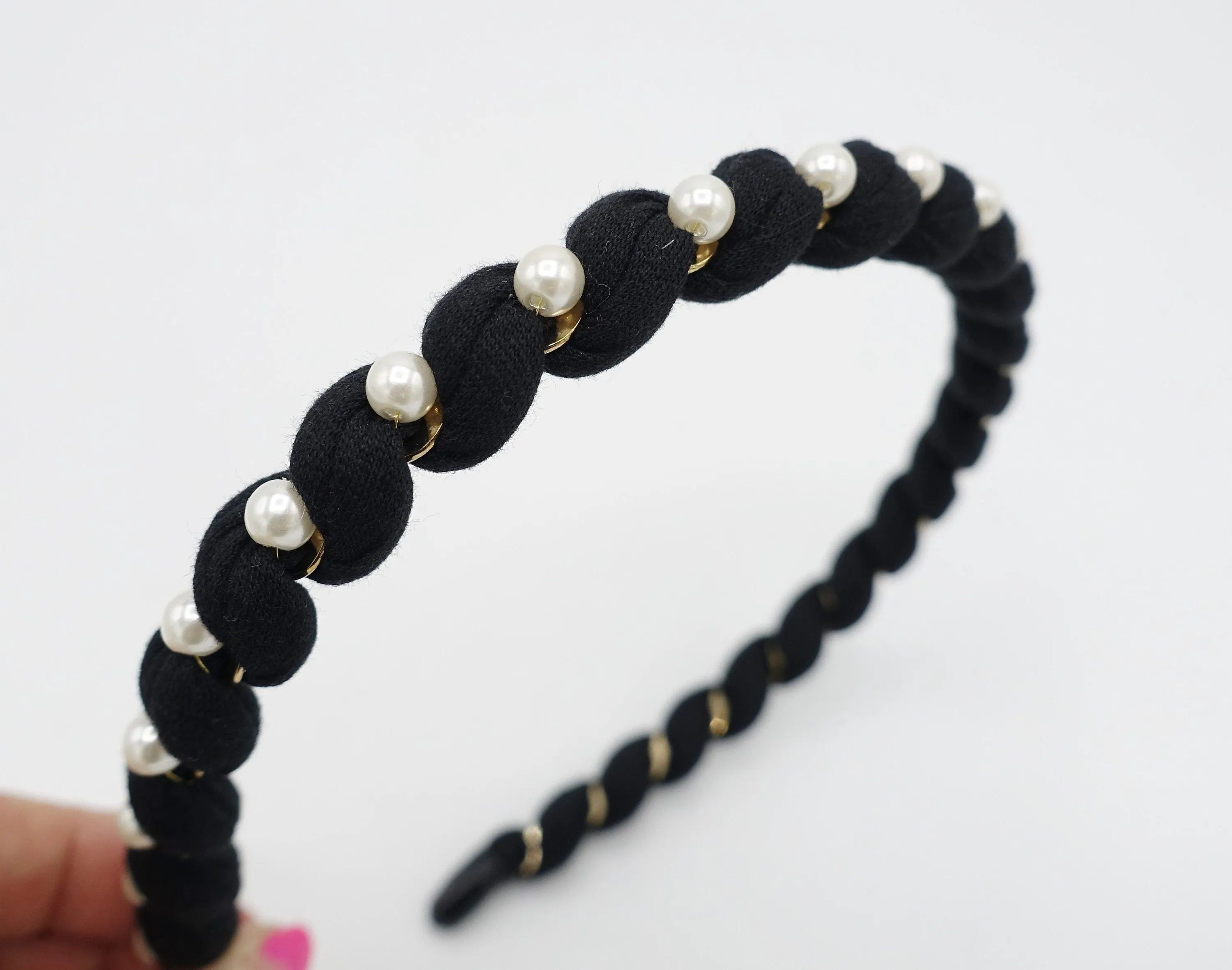 pearl embellished cotton spiral wrap headband thin hairband women hair accessory