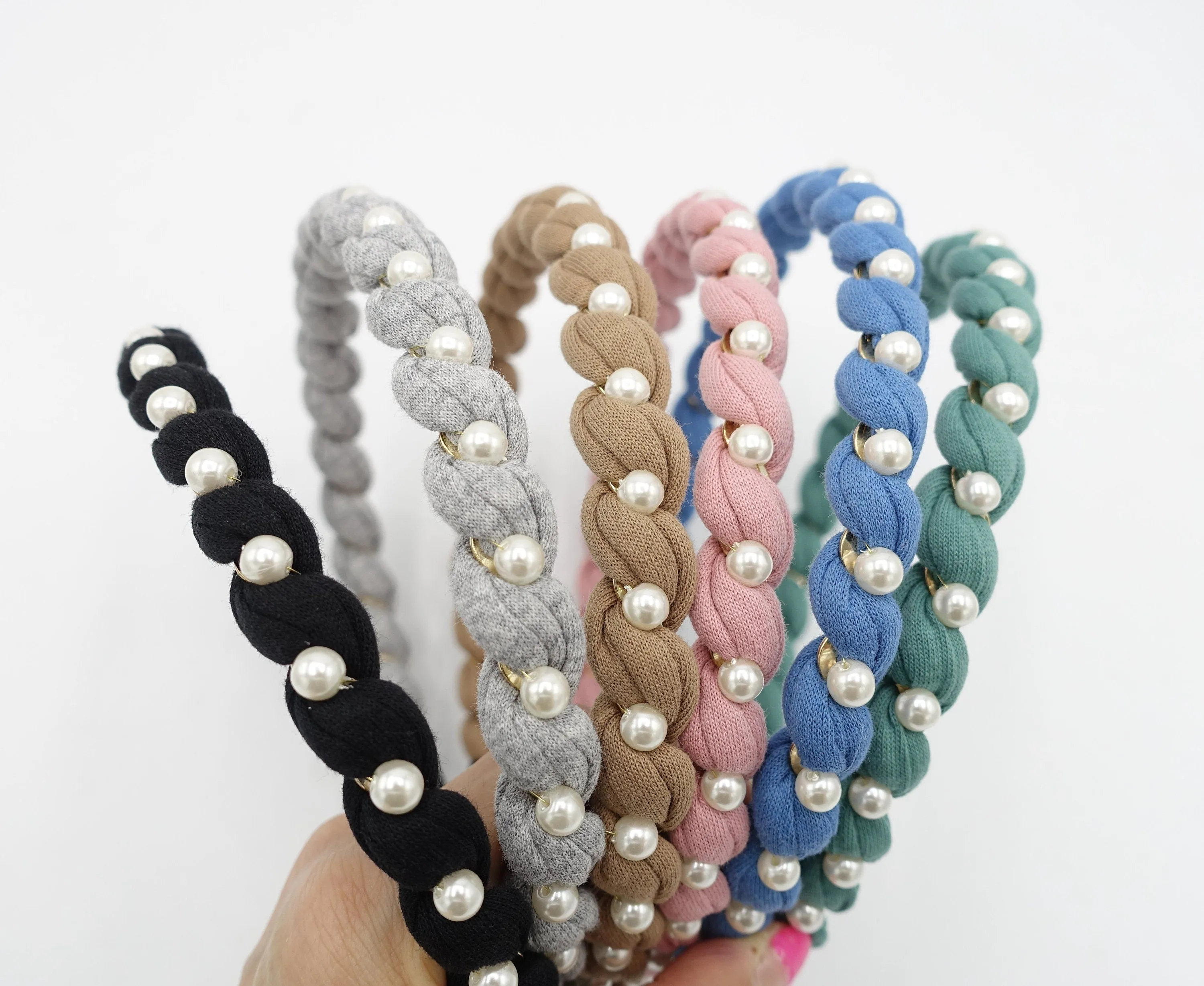 pearl embellished cotton spiral wrap headband thin hairband women hair accessory