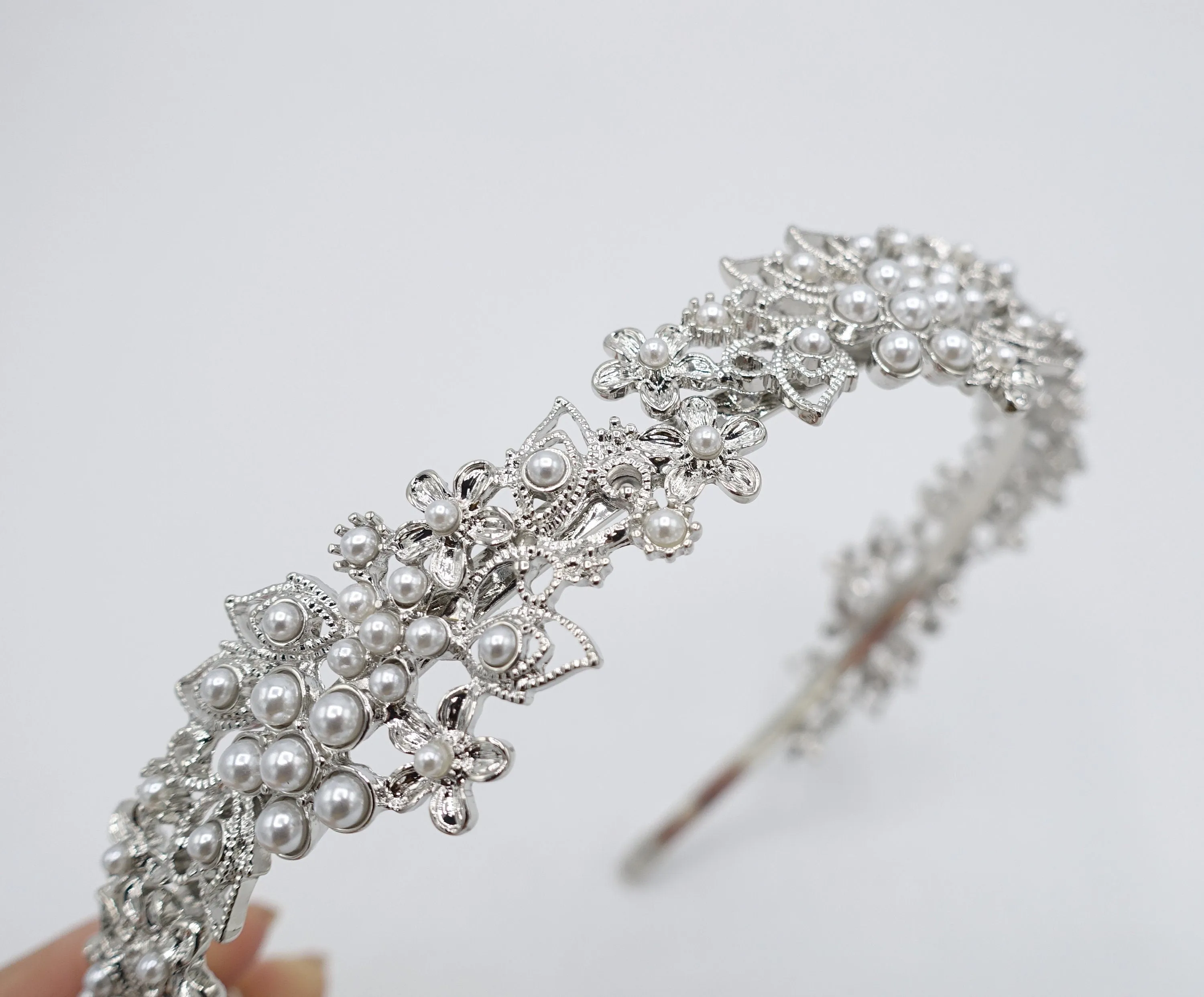 pearl petal metal thin headband flower event hair accessory for women