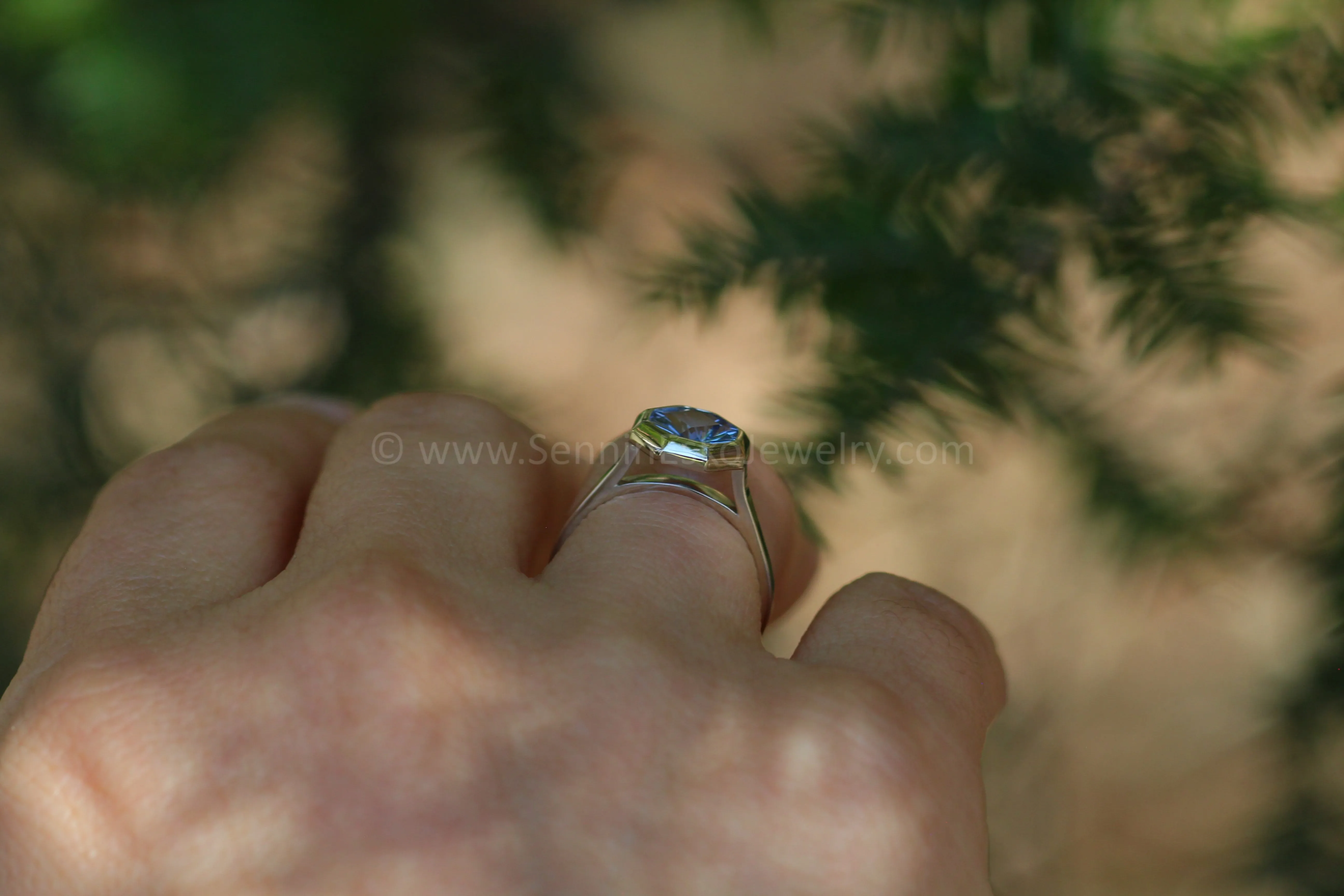 Peekaboo Medium/Lightweight Ring Setting - Depicted with an Octagonal Fantasy Cut Tanzanite (Setting Only, Center Stone Sold Separately)