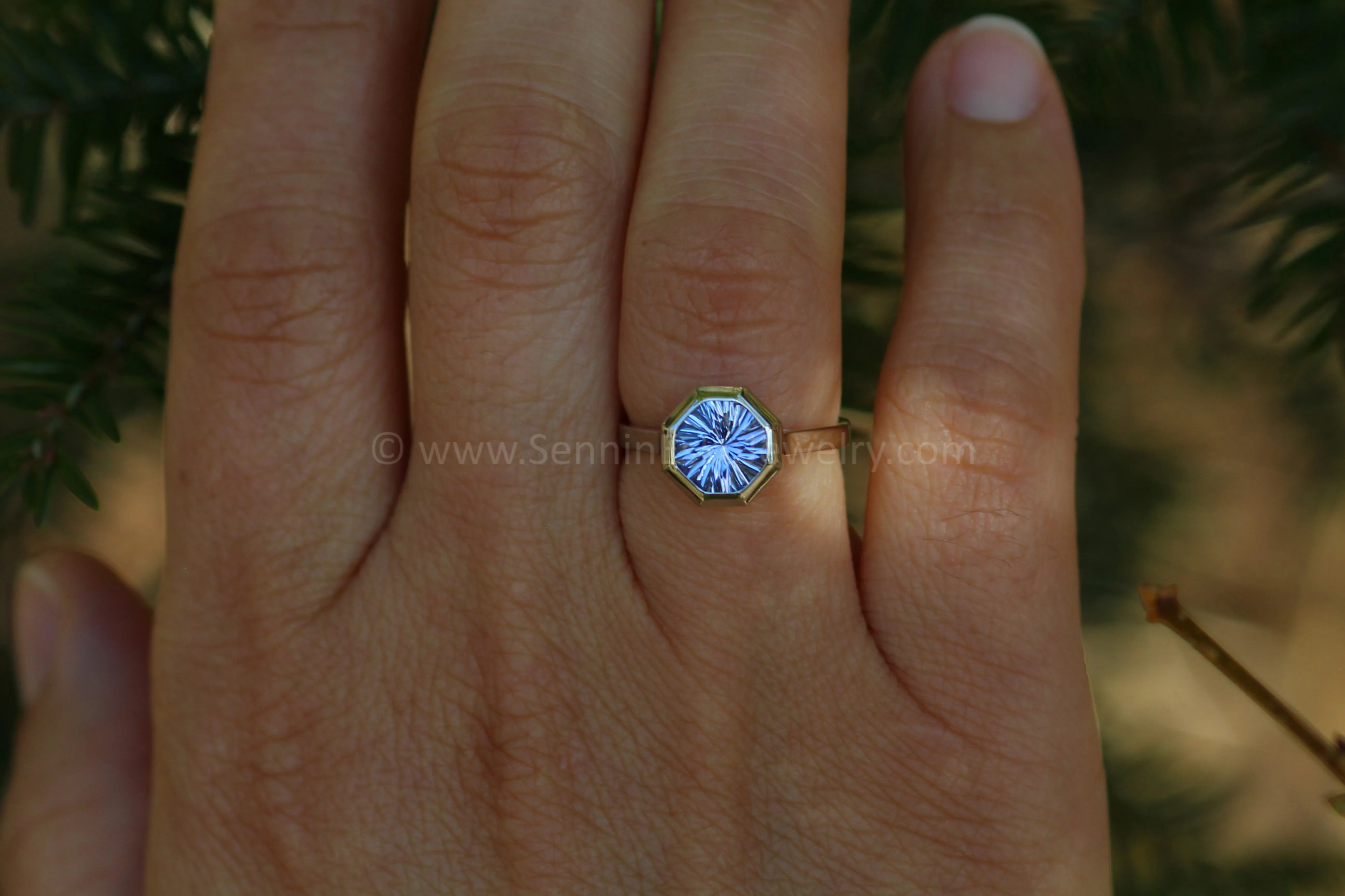 Peekaboo Medium/Lightweight Ring Setting - Depicted with an Octagonal Fantasy Cut Tanzanite (Setting Only, Center Stone Sold Separately)