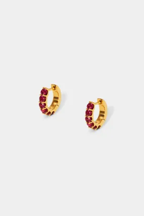 PERFECT TENNIS RUBY CZ 2.5 MM X 12 MM HUGGIE EARRINGS