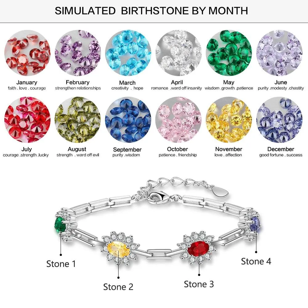 Personalized Sparkling Cubic Zirconia Flower Bracelets and Bangles with Customized Birthstone