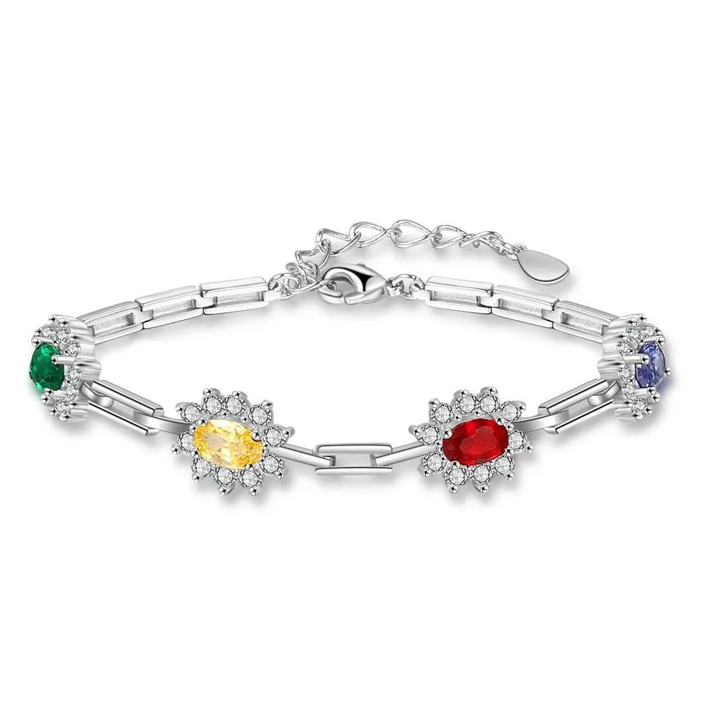 Personalized Sparkling Cubic Zirconia Flower Bracelets and Bangles with Customized Birthstone