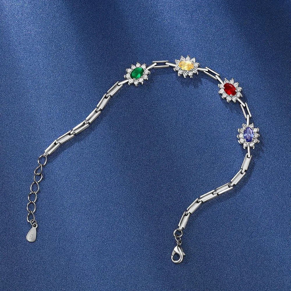 Personalized Sparkling Cubic Zirconia Flower Bracelets and Bangles with Customized Birthstone