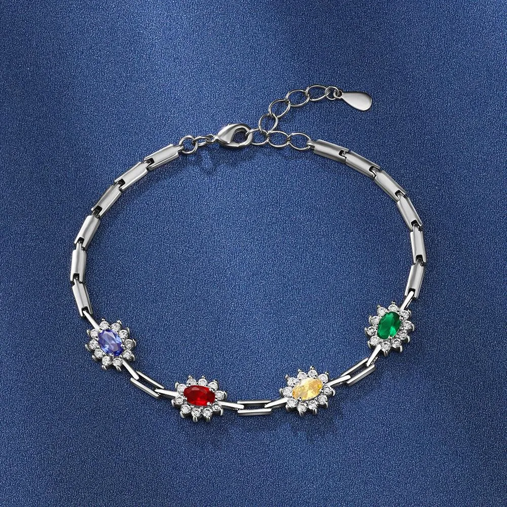 Personalized Sparkling Cubic Zirconia Flower Bracelets and Bangles with Customized Birthstone