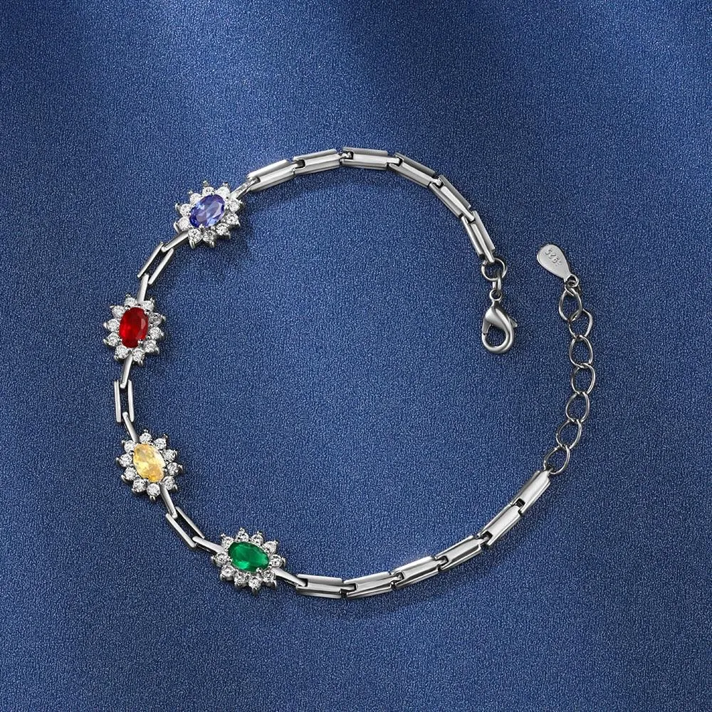 Personalized Sparkling Cubic Zirconia Flower Bracelets and Bangles with Customized Birthstone