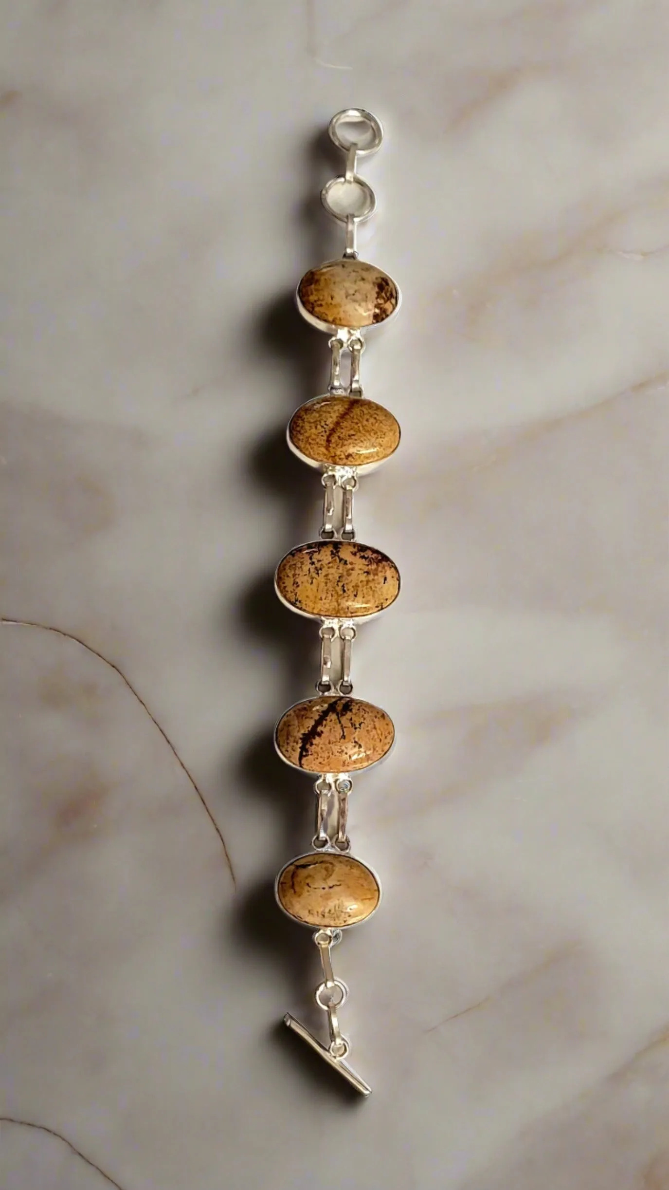 Picture Jasper Oval Links Sterling Silver Double Link Bracelet