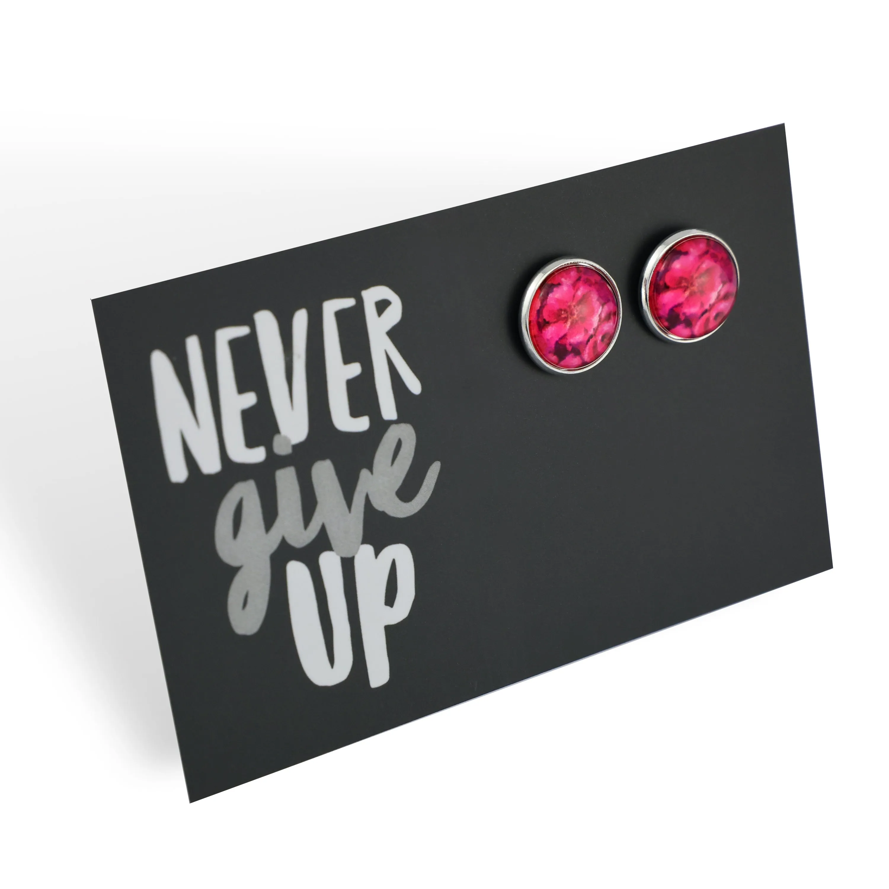 PINK COLLECTION - Never Give Up - Bright Silver 12mm Circle Studs - Ruby Bloom (11043)