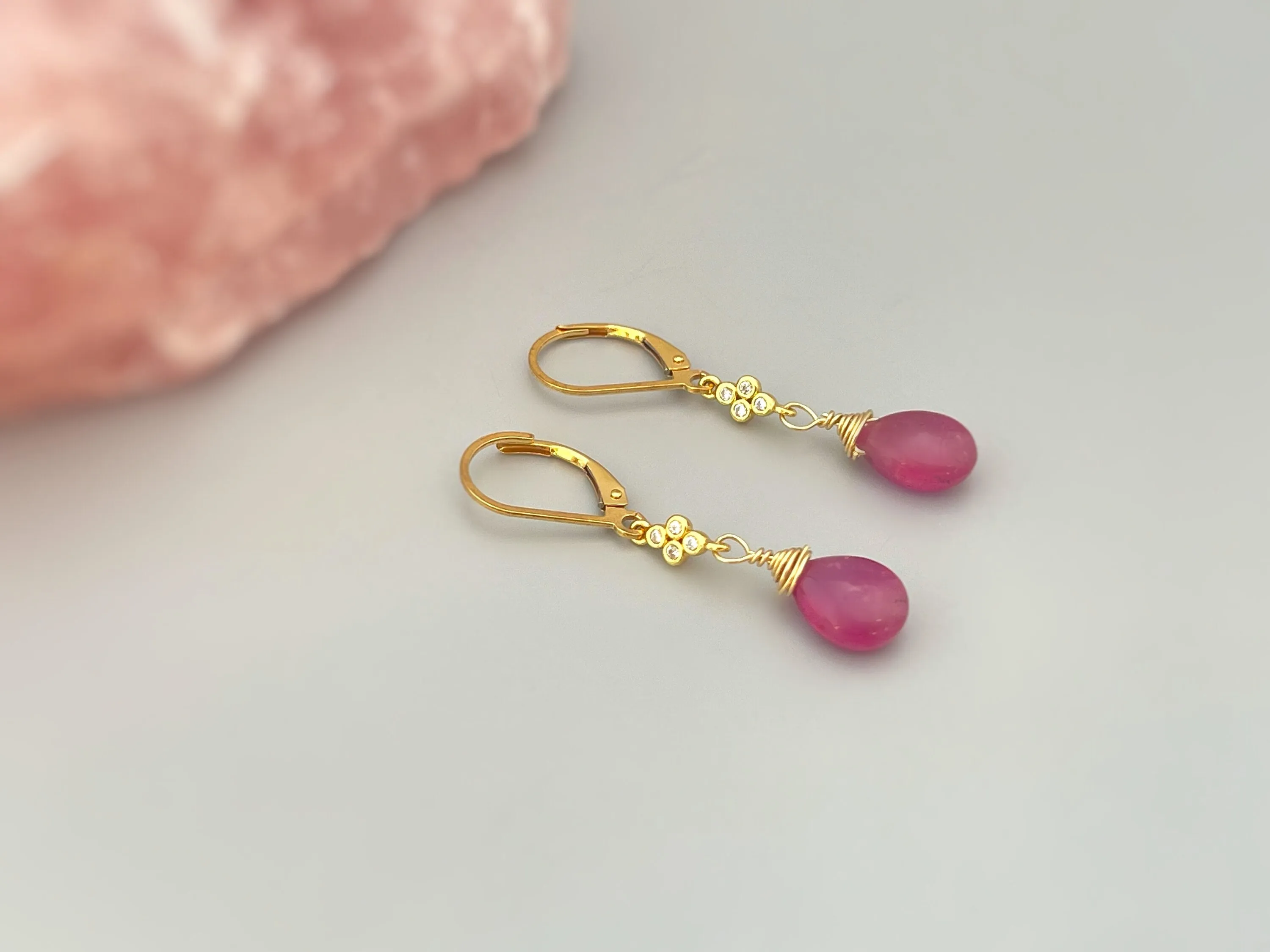 Pink Sapphire earrings dangle 14k Gold, Rose Gold, Sterling Silver