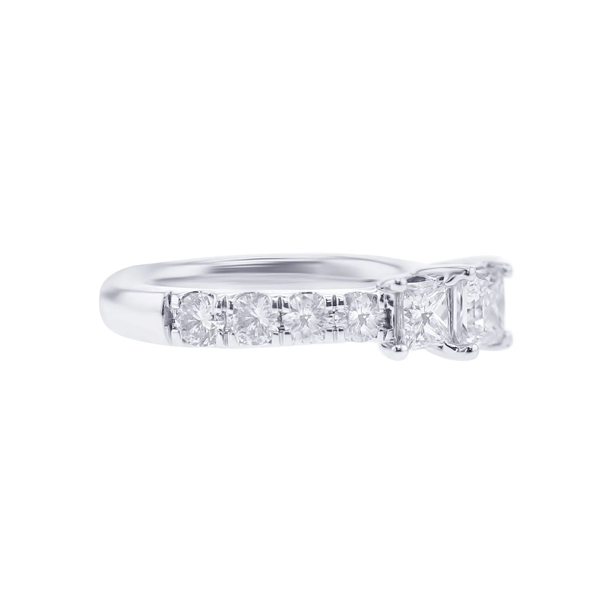 Princess Cut Three Stone Love Story Diamond Ready for Love Engagement Ring