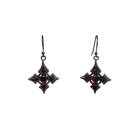 Raw Diamond Collection - Silver and Black Rhodium Cross Earrings - Ruby